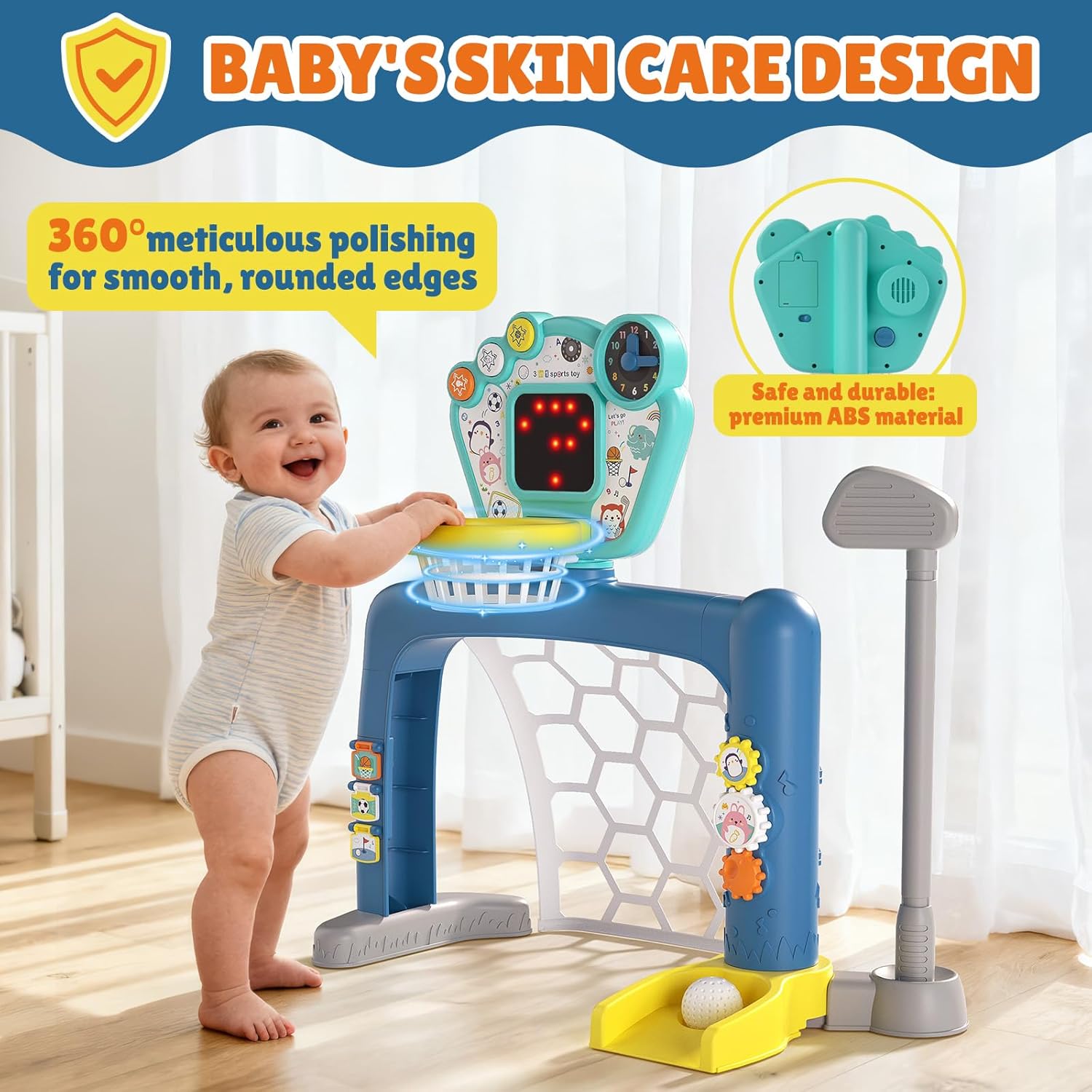 Toddler Sports Toys, 3-in-1 Toddler Basketball Hoop Soccer Golf Activity Center, Basketball Hoop for Kids 1-3,1 2 3 Year Old Boys Girls Toy, Montessori Toys for Toddlers & Baby