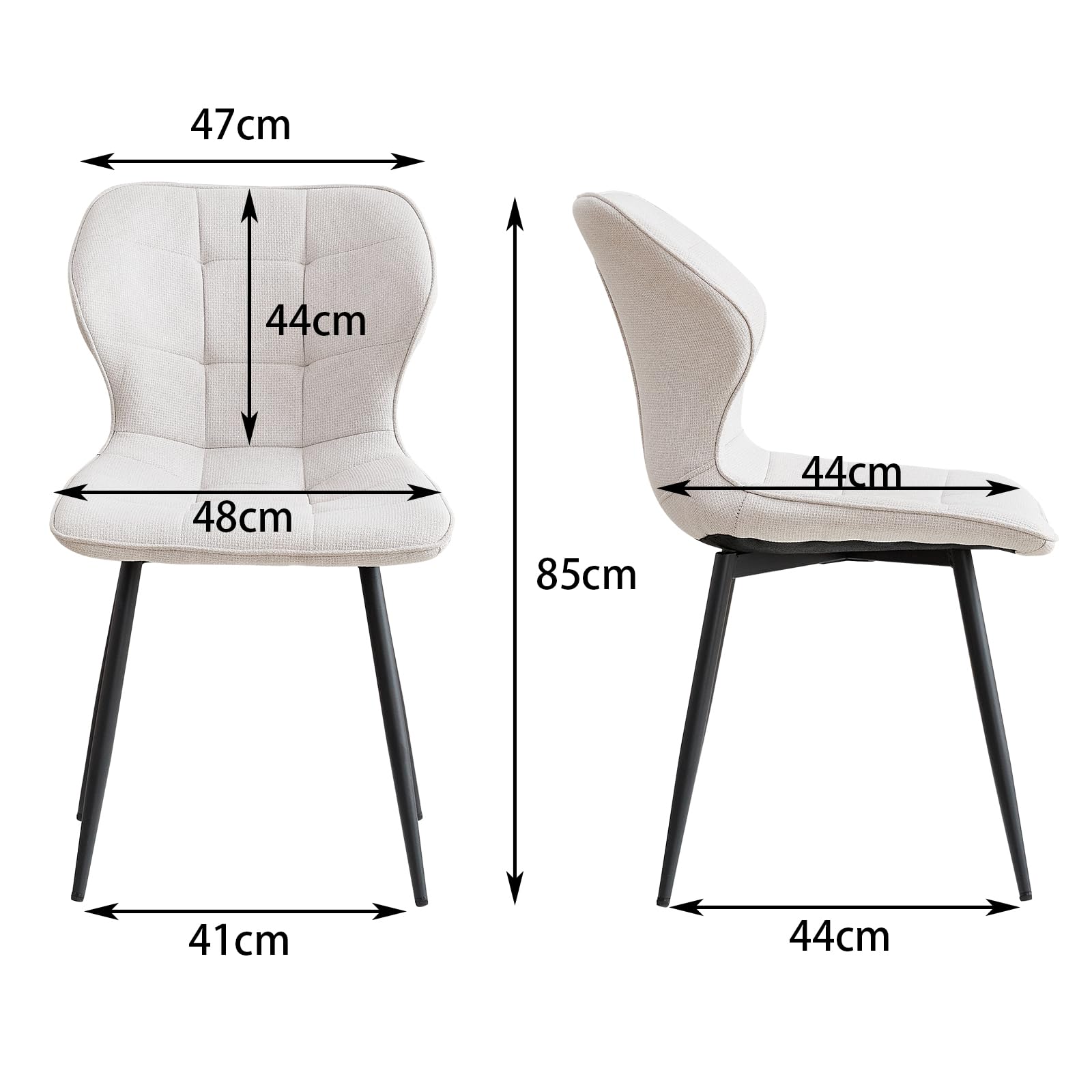GrandCA HOME Juego de 4 Sillas de Comedor Tapizadas de Lino con Respaldo y Patas de Metal Negro, Silla de Sala de Estar para Cocina, Comedor, Dormitorio - Beige