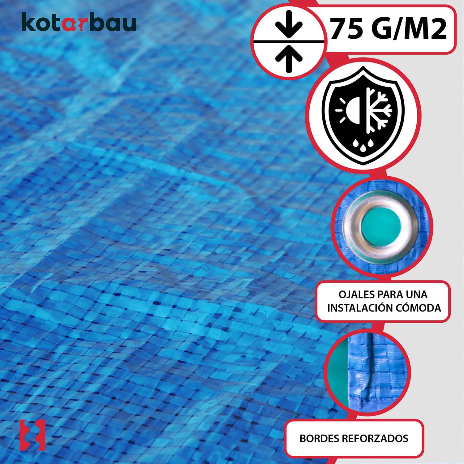 KOTARBAU® Lona Impermeable Exterior - Polietileno - 6x8 m - Azul - 75 g/m2 - Lona Suelo Piscina - Cubierta Reforzada con Ojales - Cubierta de Protección para Jardín - Resistente - Universal