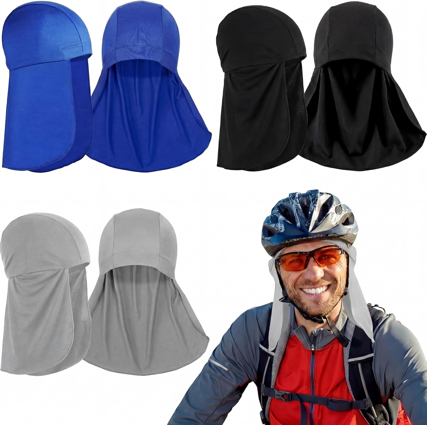 Syhood Helmet Liner with Neck Mask, Cooling Skull Cap Sweat Wicking Cap with Tail Sun Cycling Running Neck Protection Hat Syhood Helmet Liner with Neck Mask, Cooling Skull Cap Sweat Wicking Cap with Tail Sun Cycling Running Neck Protection Hat