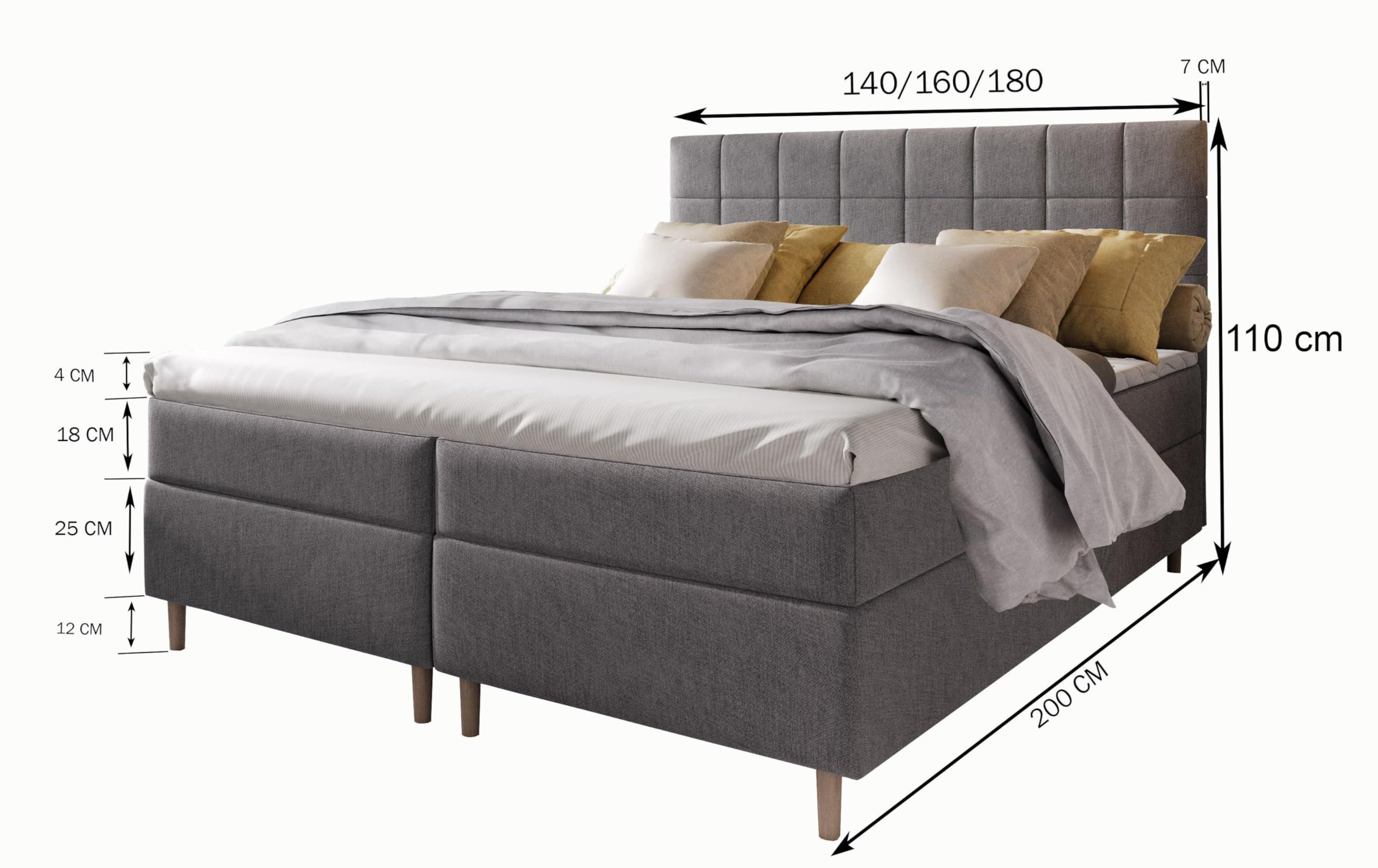 Masseno Boxspringbett Ibiza 160x200 cm Komplett-Set mit Matratze und Topper, Polsterbett mit Zwei Bettkästen -Beige, INARI 22