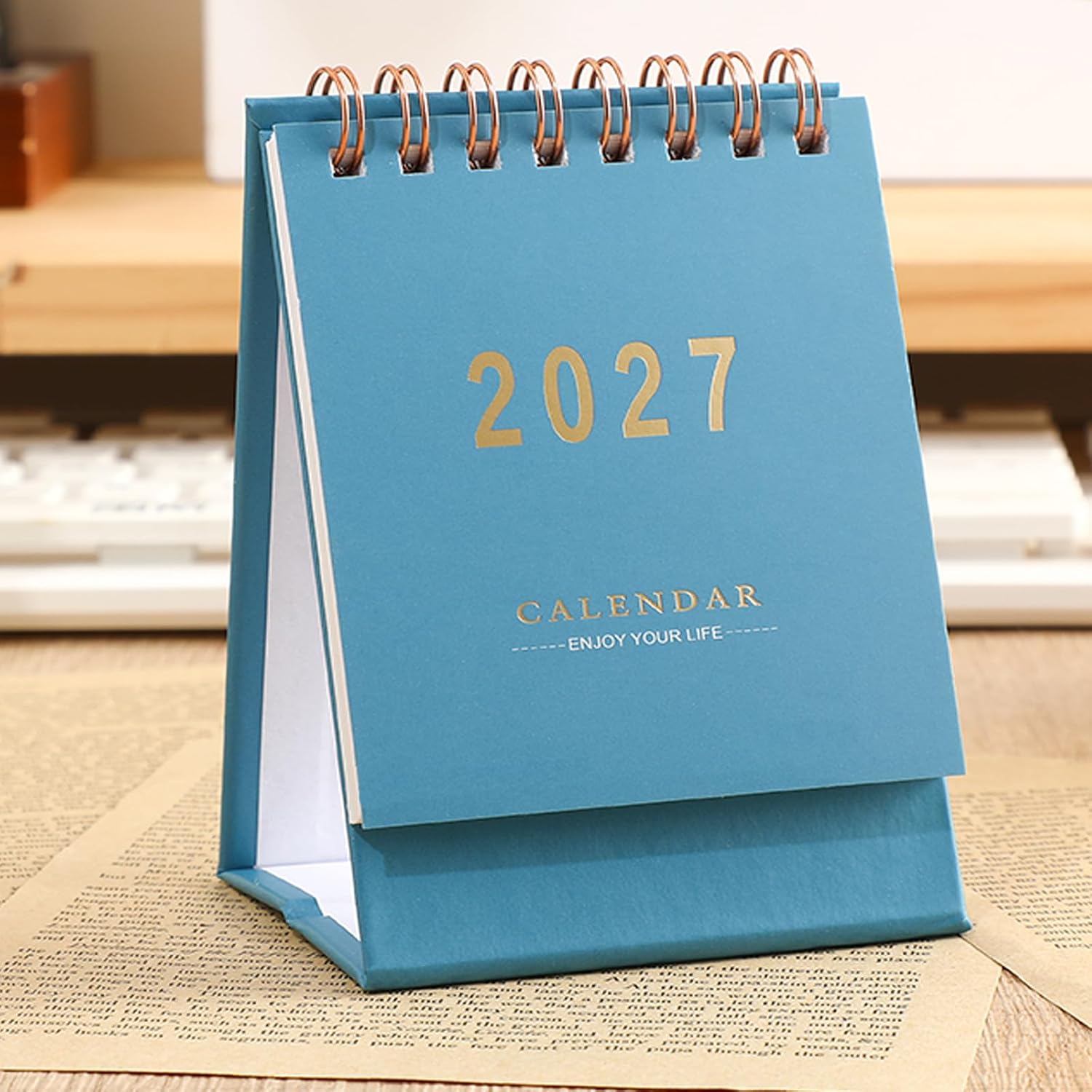 Mini Desk Calendar 2026-2027, Standing Flip Small Desk Calendar- July 2026 to Dec 2027 18 Monthly Desktop Calendar- Thick Paper Twin-Wire Binding for Home or Office (Blue) image 3