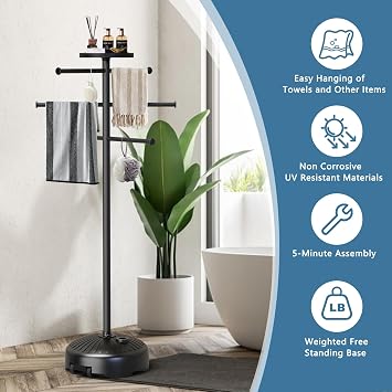 Pool Towel Rack with Wheels and Storage Tray for Indoor Outdoor Use