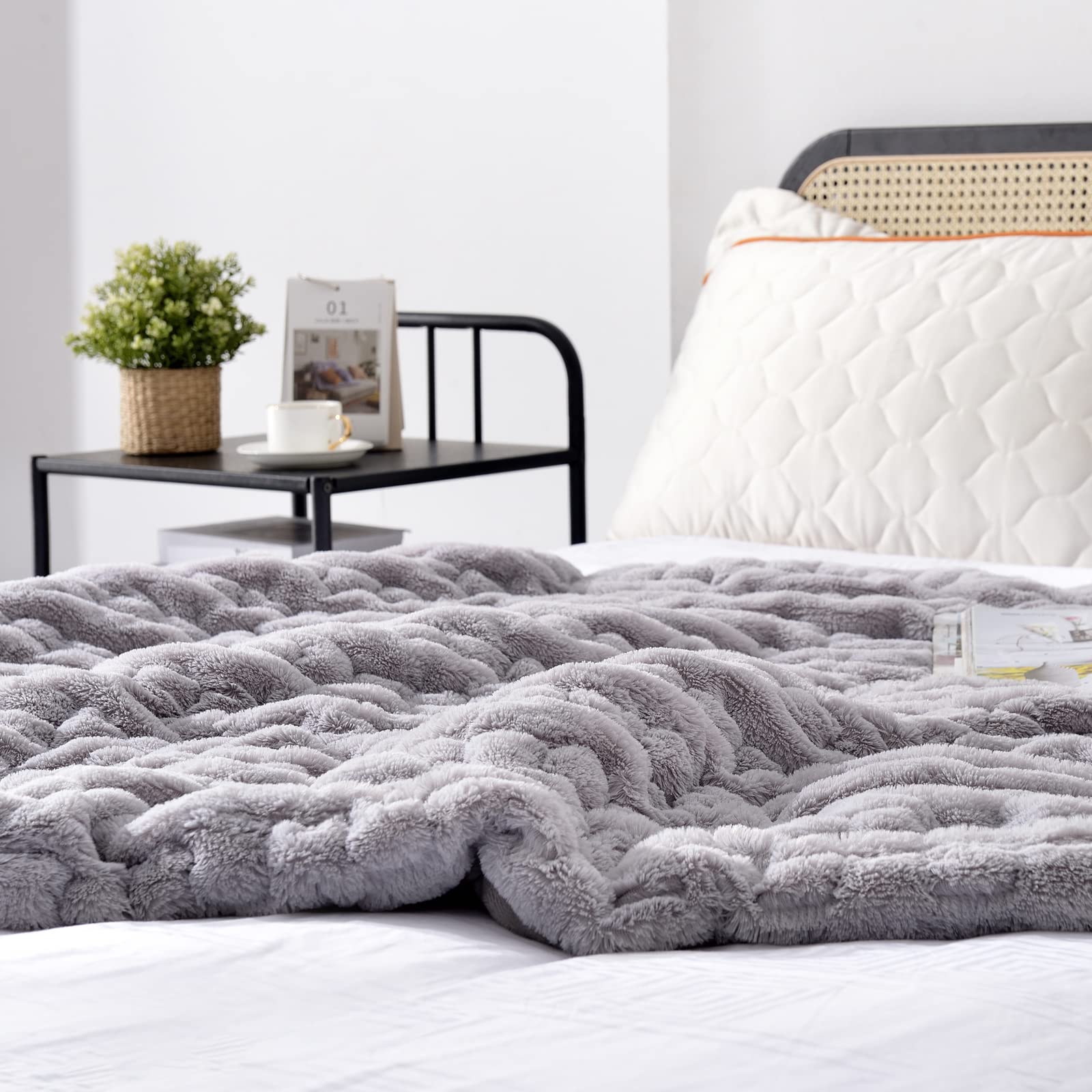 RHEIN HOME Heated Blanket 50''x60'' Electric Throw Blanket Velvety Soft Fast Heating Blanket Machine Washable with 4 Heat Settings 3H Auto Off (Gray)