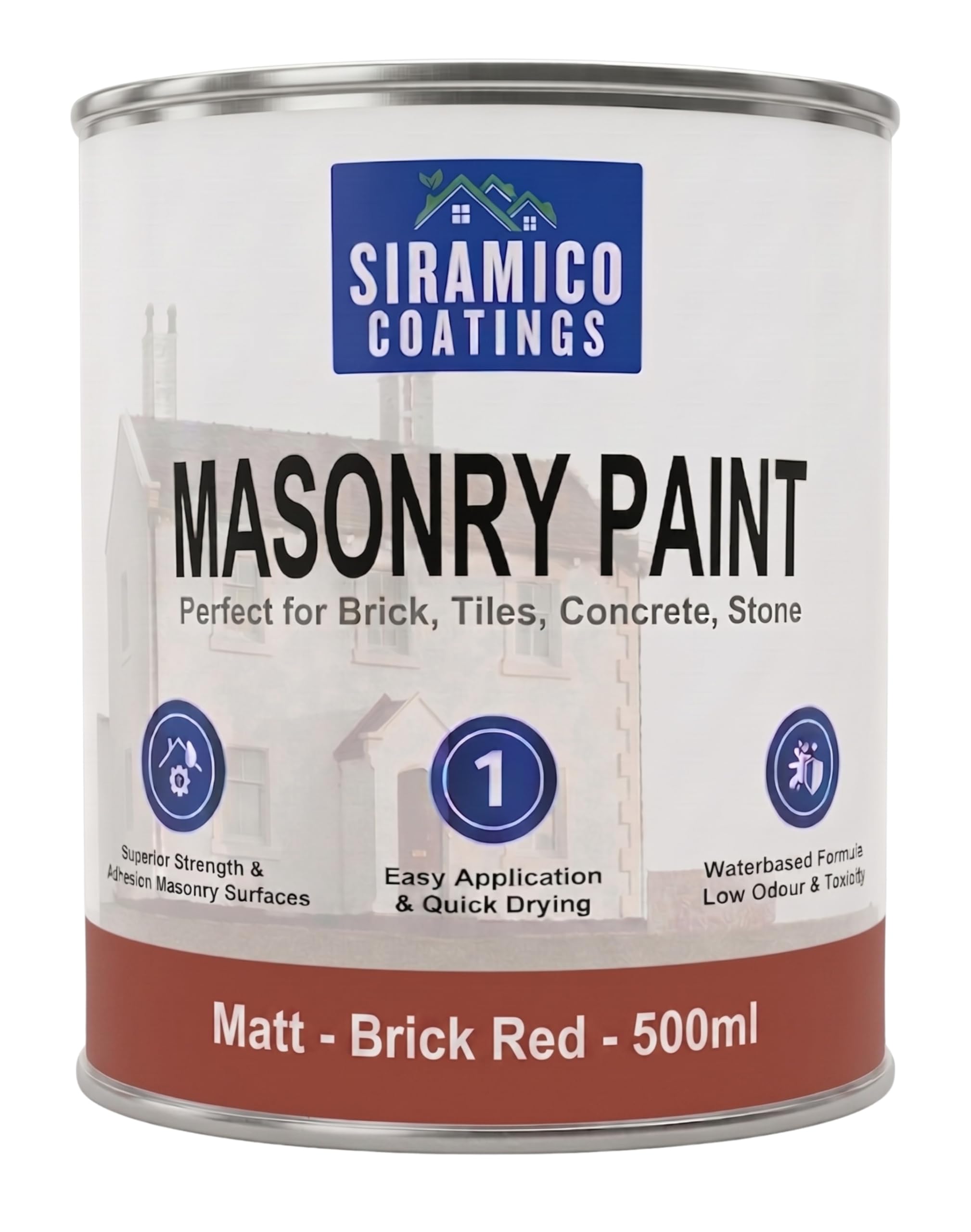 SIRAMICO COATINGS | Masonry Paint | Smooth White | 500 ml |10 Year protection of Masonry surfaces | Washable Paint (Brick Red, 500ml)