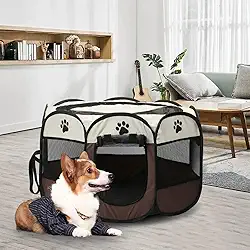 Cercado Casinha Telado Portátil Dobrável Chiqueirinho para Pet Cachorro Gato (MARROM, G, 100 cm)