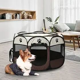 Cercado Casinha Telado Portátil Dobrável Chiqueirinho para Pet Cachorro Gato (MARROM, G, 100 cm)