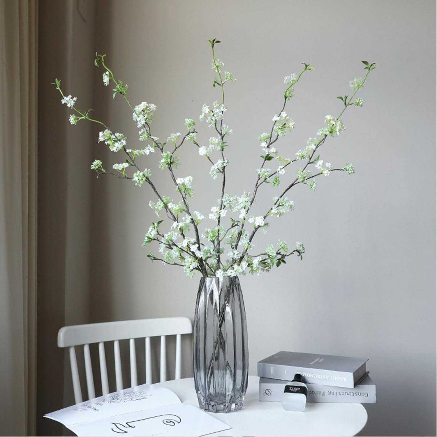 DULRLLY 4 PCS Artificial Pussy Willow Flowers Long Stems 39 Inch Artificial Greenery Stems Faux Flowers for Vase Fake Plants Ficus Greenery Stems for Flower Arrangements Wedding Home Decor(White)