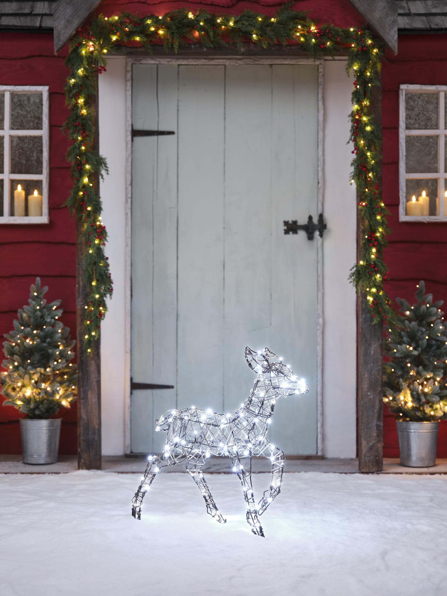 Lights4fun Studley-Rattan-Kitz mit 110 LEDs | Weihnachtsbeleuchtung | strombetrieben & Timer | wetterfest für Garten außen | Höhe 60 cm
