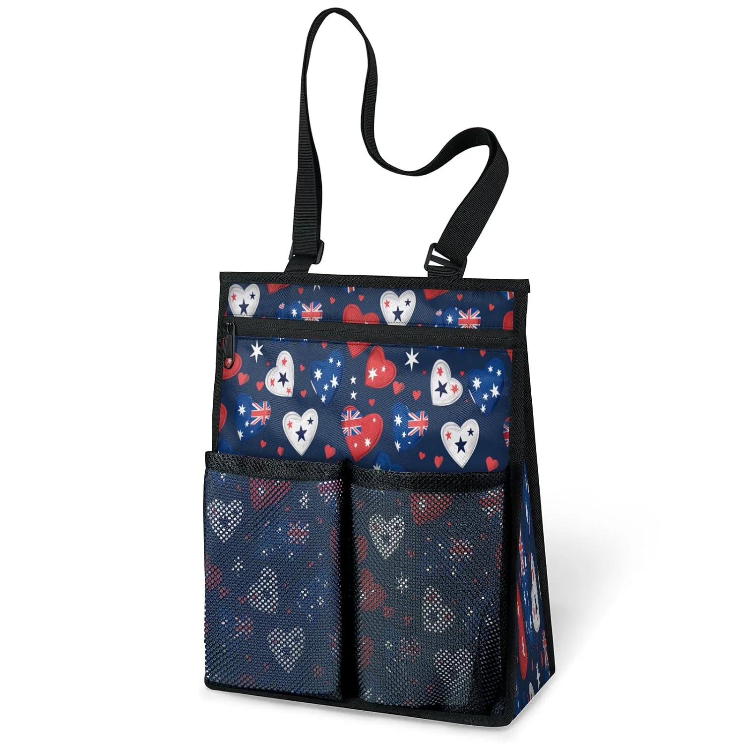 Ourtheme Hearts Flag Portable Shower Bag for Travel Gym Camp Beach Tote Shower Caddy Bags Hanging Toiletry Organizer