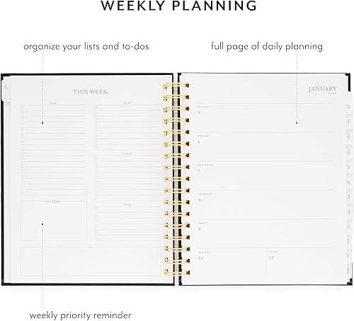 Miniatura 4 de Sugar Paper Agenda en espiral Signature 2024, diseños semanales diarios mensuales, enero a diciembre de 2024, 7.5 x 9.25 pulgadas (rosa Pinstripe)