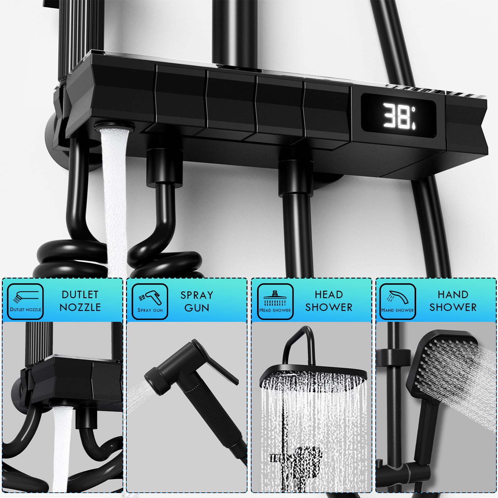 AIMOYO Duschsystem Komplettset Mit Armatur - Verstellbare Regendusche & Handbrause, 80-117 Cm Höhenverstellbar (Chrom)