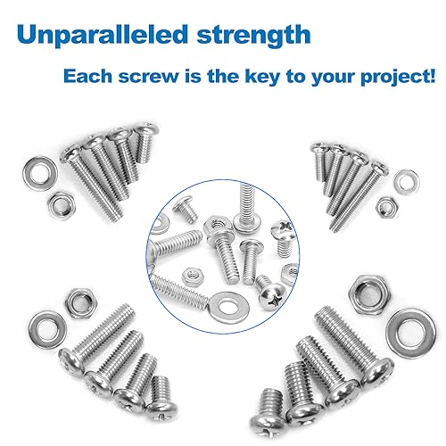 Miniatura 5 de 700Pcs Nuts and Bolts Assortment Kit,#4-40#6-32#8-32#10-24Phillips Pan Head Screws,Hardware Machine Stainless Steel Bolt Nut Washer Set,Screws and