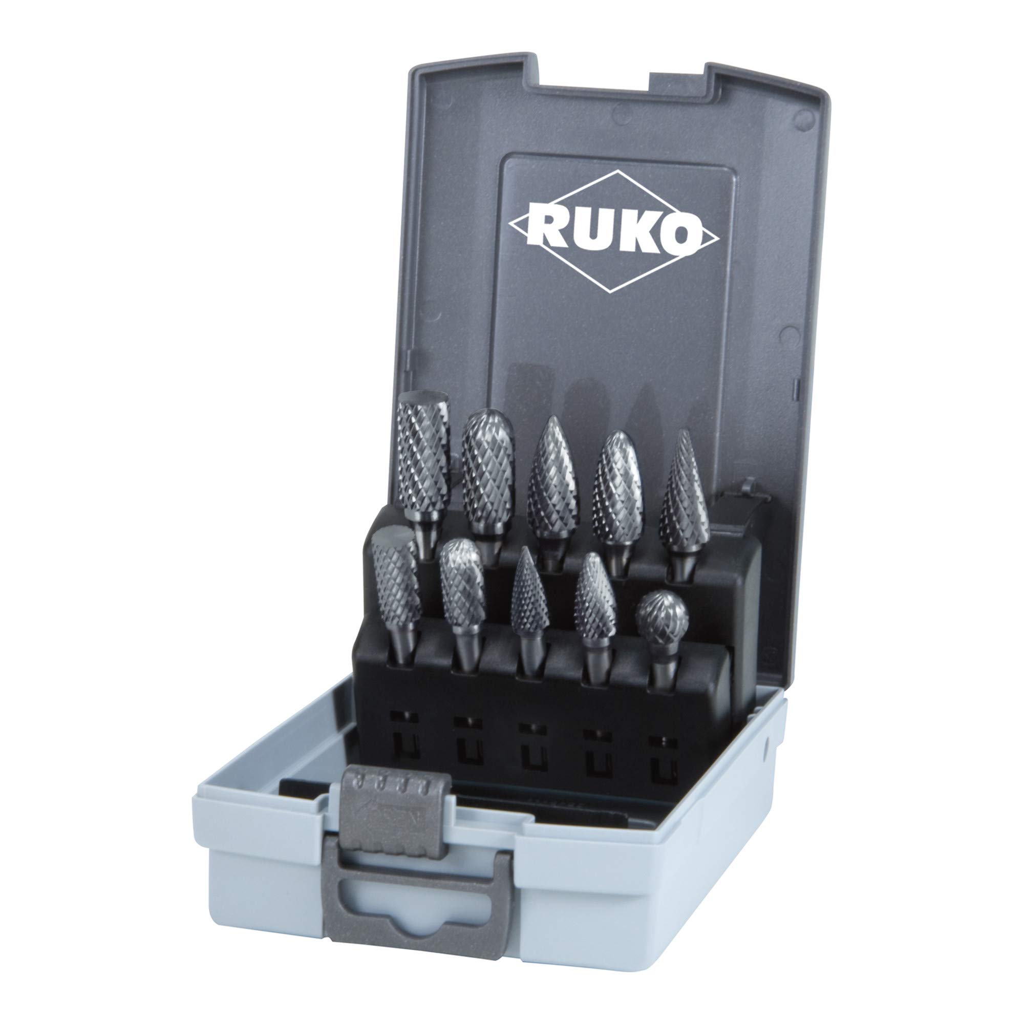 RUKO 116003RO - Juego de fresas de metal duro (10 unidades, 10/12 mm de diámetro, en caja de plástico)