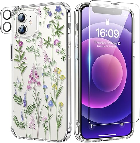 Miniatura 30 de bicol Funda para iPhone 11 Pro con Protector de Pantalla y Protector de Lente de Cámara - Diseños de Flores Florales de Moda para Mujeres y Niñas
