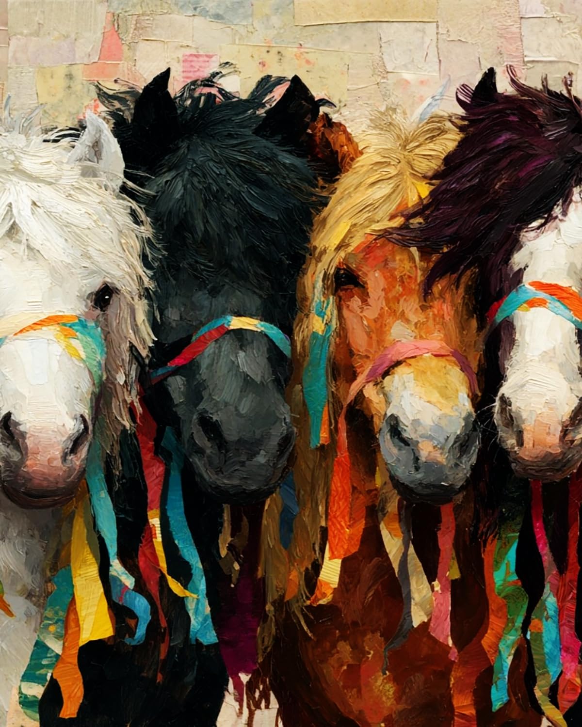 Liubaishi Multicolour Paint By Numbers For Adults, Colourful Horse Herd With Bridles, 40X50 Cm Acrylic Canvas Painting Kit