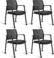 Vista 13 de CLATINA Sillas de oficina apilables para recepción de invitados con brazo, silla de sala de espera con respaldo de malla con asiento de tela