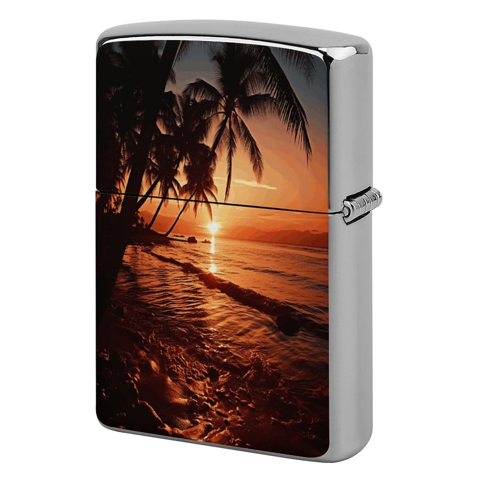 Fodpand Style Dusk Tropical Beach Palm Metal Lighter Case Cover Lighter Sleeve
