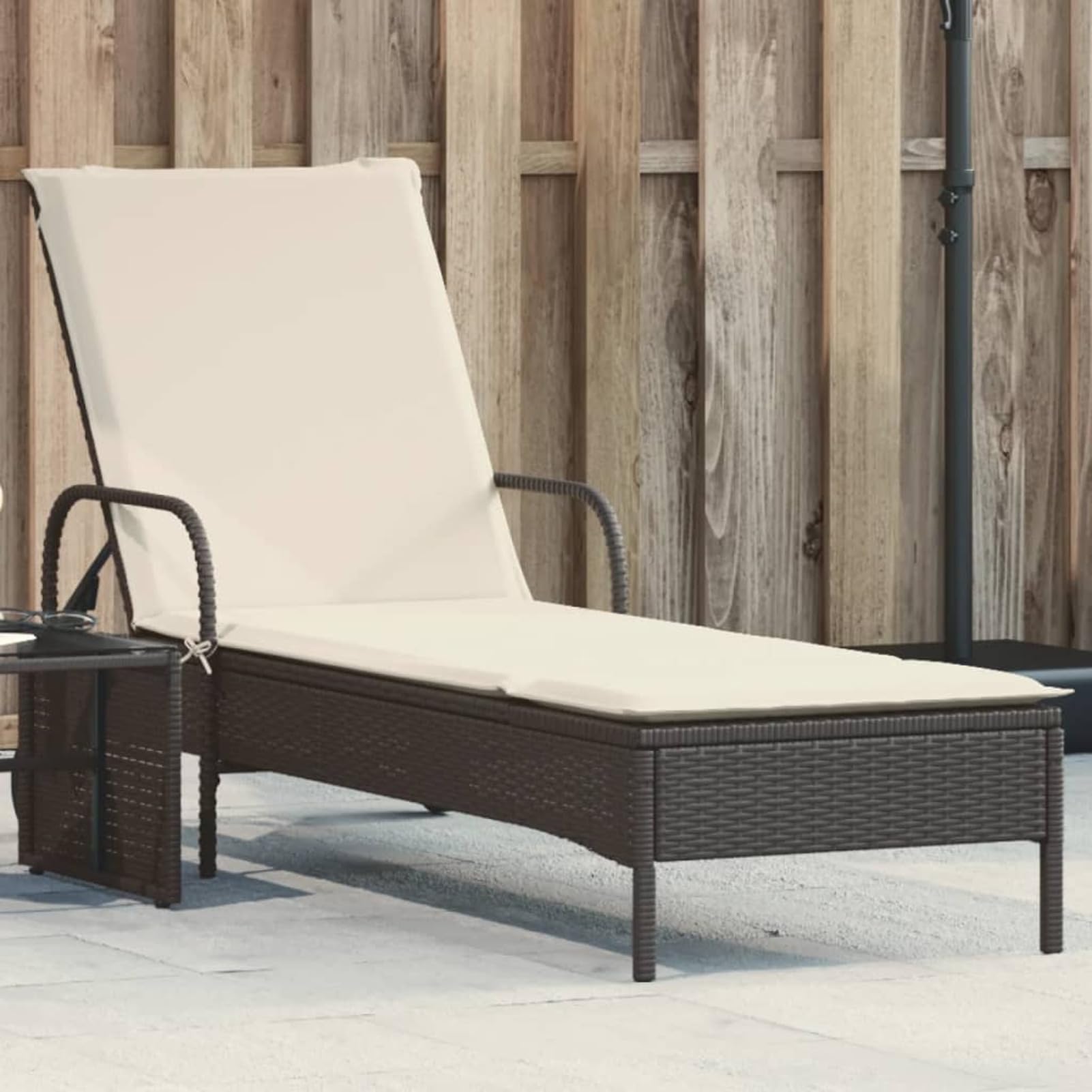 ShGaxin Lettino Prendisole con Ruote e Cuscino in Polyrattan Nero,Lettino Prendisole,Sdraio da Spiaggia,Lettino da Sole,Lettino da Giardino-368308