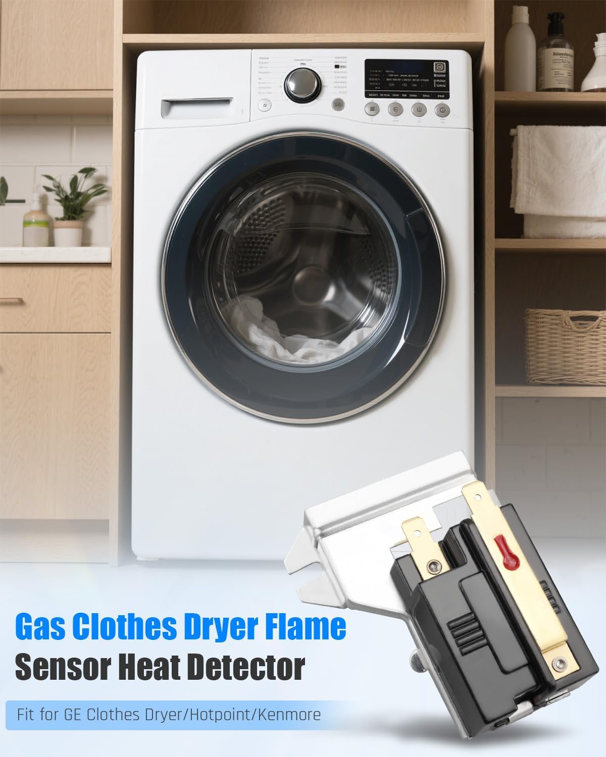 WE4X448 Gas Dryer Flame Sensor Fit for GE/Hotpoint/Kenmore Clothes Dryer, Replace 55428 AP2042635 EA268031, Gas Dryer Heat Detector