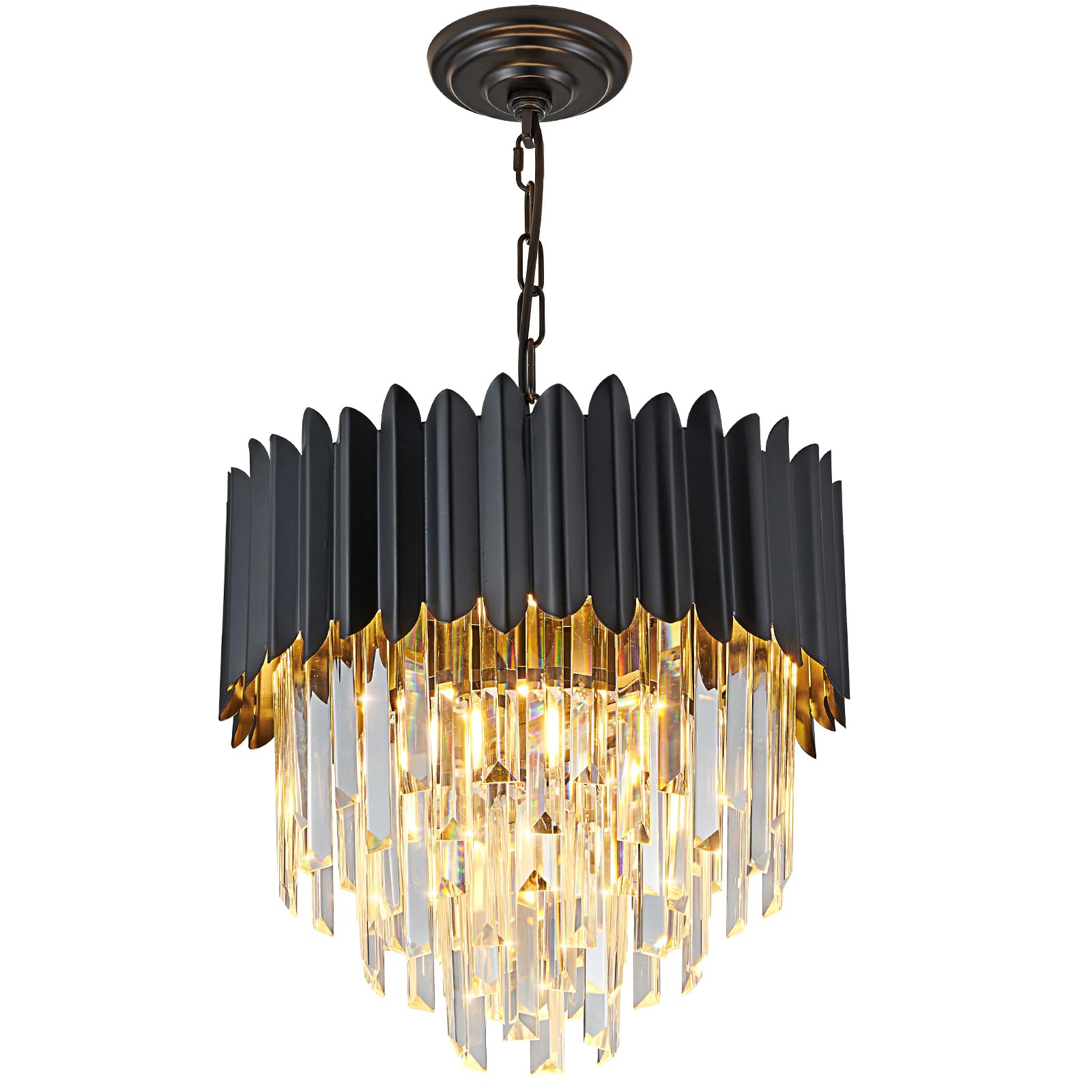 Moderne Luxus Kristall Pendelleuchte, schwarzer Kristall Kronleuchter, 3-Tier Raindrop Kronleuchter Leuchte Flush Mount Deckenleuchte für Esszimmer, Φ40cm