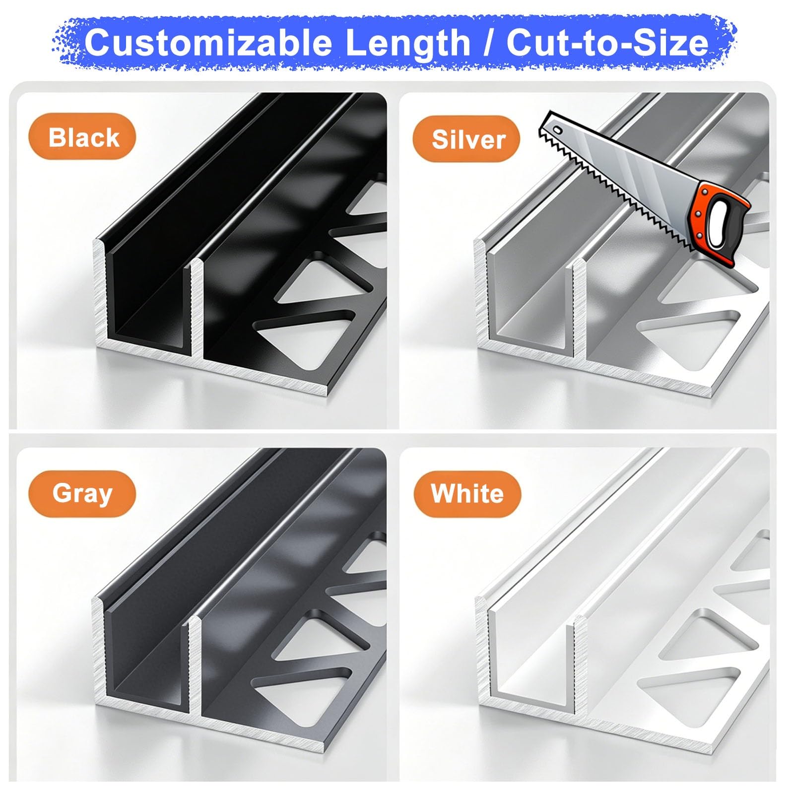 U profundo de aluminio Perfil Empotrado Para Puerta De Vidrio Sin Marco (apto Para Espesor De 12 Mm), 2 Rieles De Ducha De Aluminio En Forma De F Con Junta(White,180cm/5.9ft)