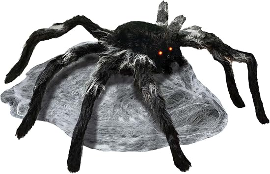 Fun Costumes Jumping Black Spider Animatronic | Halloween Decoration with Bendable Legs, Sound, Motion Activation and Base Included