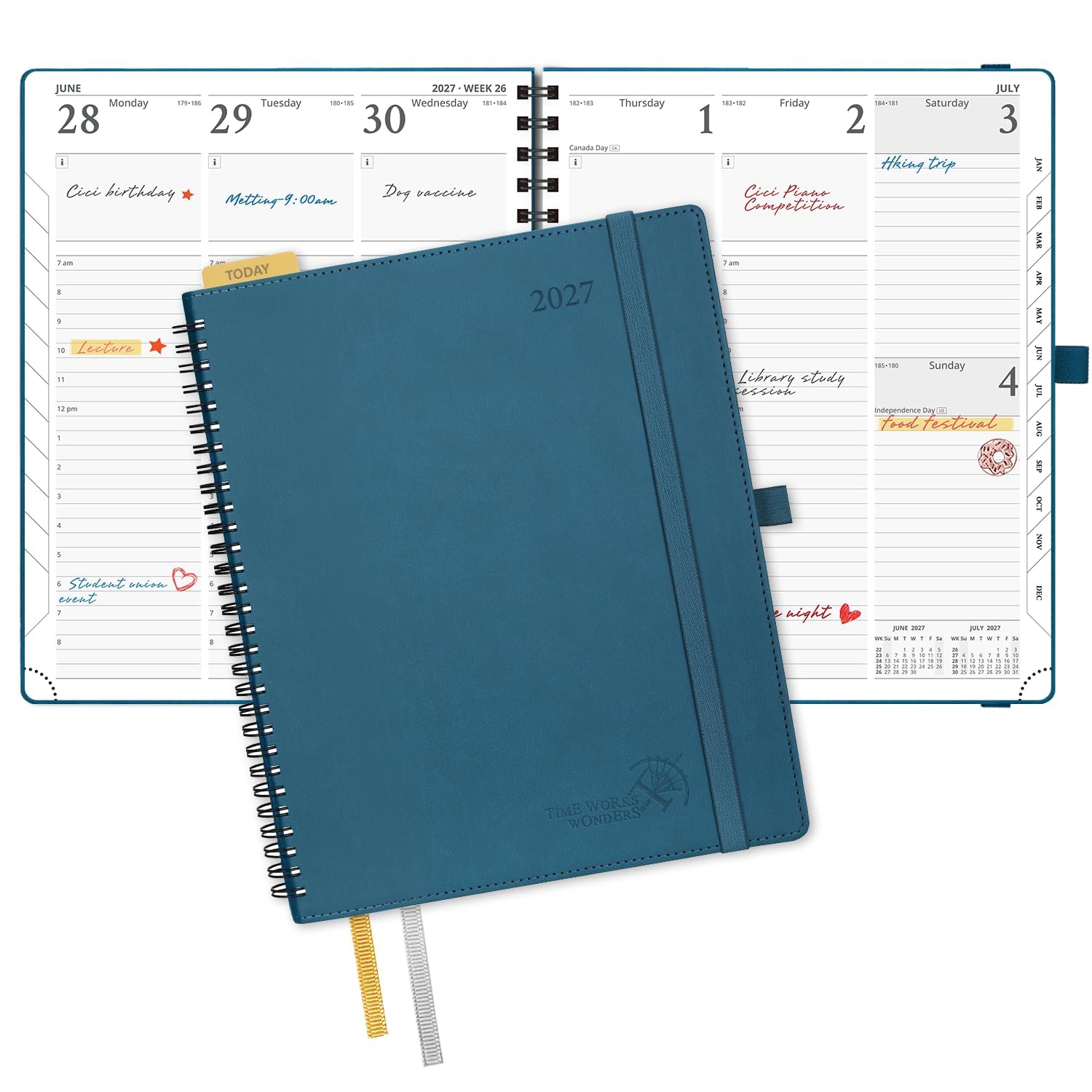 POPRUN Diary 2027 Week to View Approx. A4 Soft Cover Large Spiral Planner
