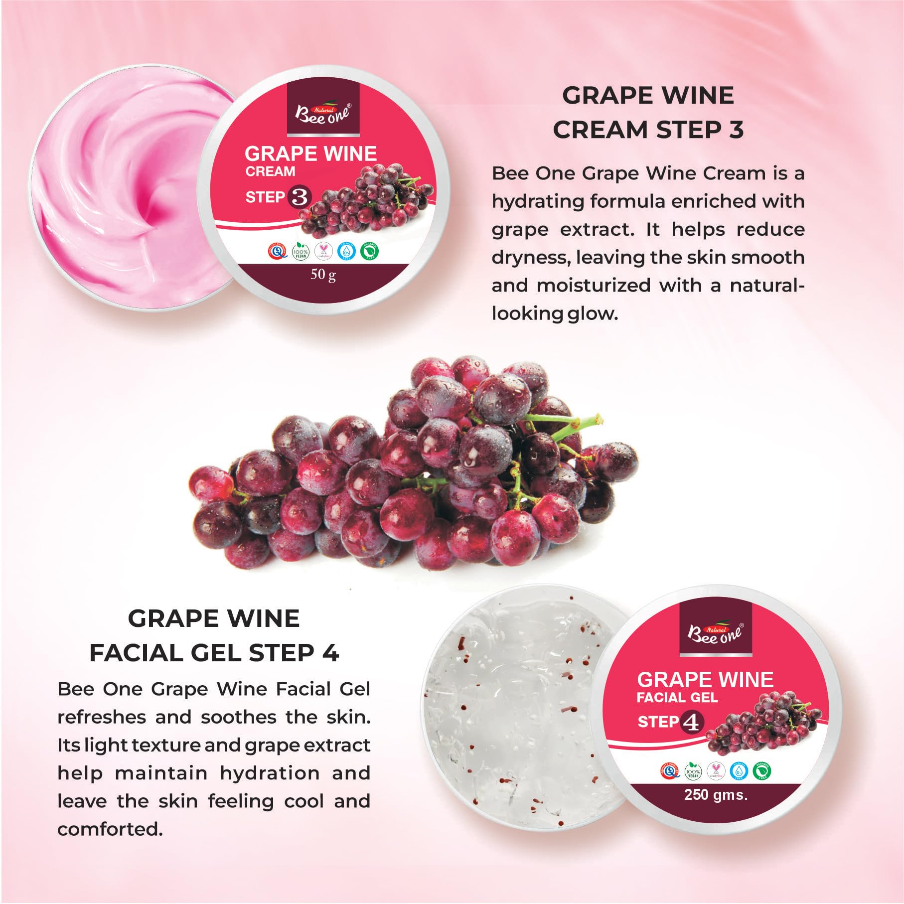 Bee One Grape Wine 5 step Facial Kit for Radiance & Youthful Glow 1100 g | Suitable for all Skin Types | Get upto 40 uses in this 1 kit 1