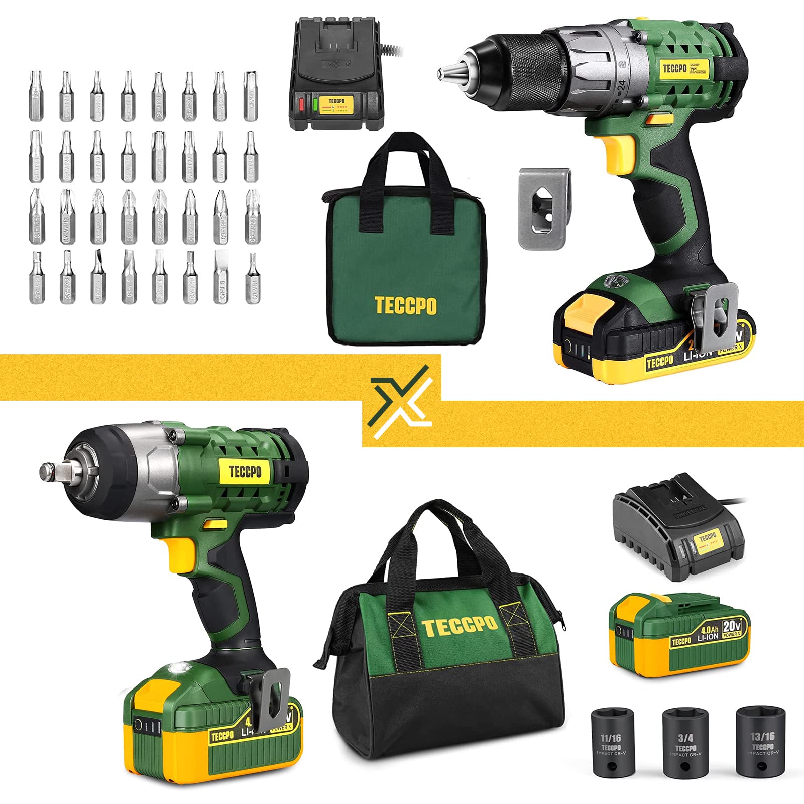 Buy TECCPO Impact Wrench + Cordless Drill Combo Kit, Impact Wrench with