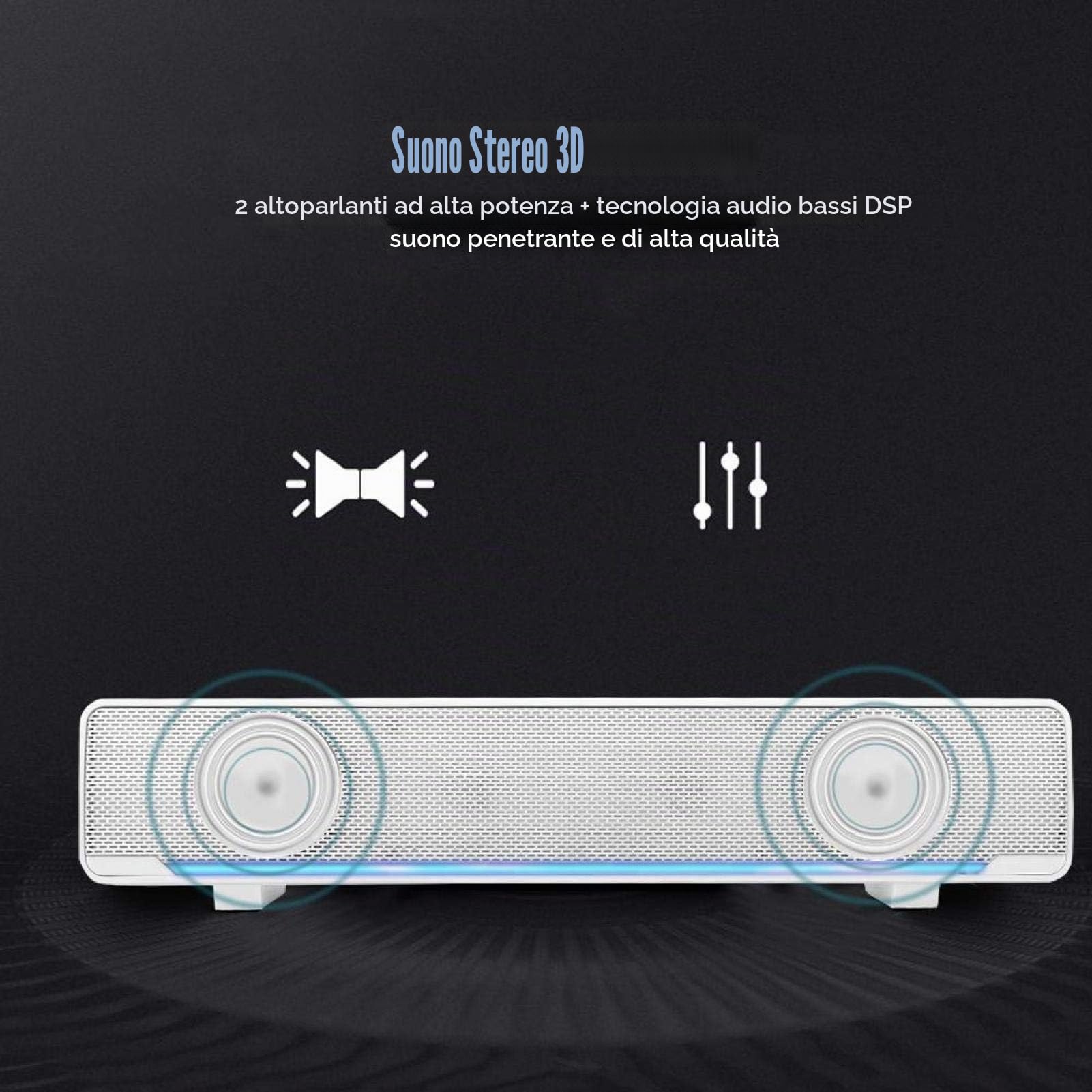 Altoparlante soundbar per PC, 3,5 mm, cavo USB, HiFi Stereo Sound Bar, Boombox con basso, altoparlante home cinema per PC Smartphone (bianco)