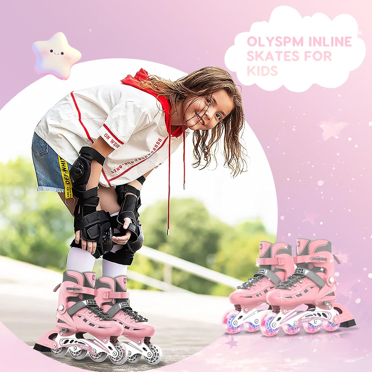 Roller Femme Roller Enfant Fille,Coque entièrement protectrice,Taille réglable en Ligne de Rollers en Ligne à Roues Lumineuses,Roller Enfant Garcon