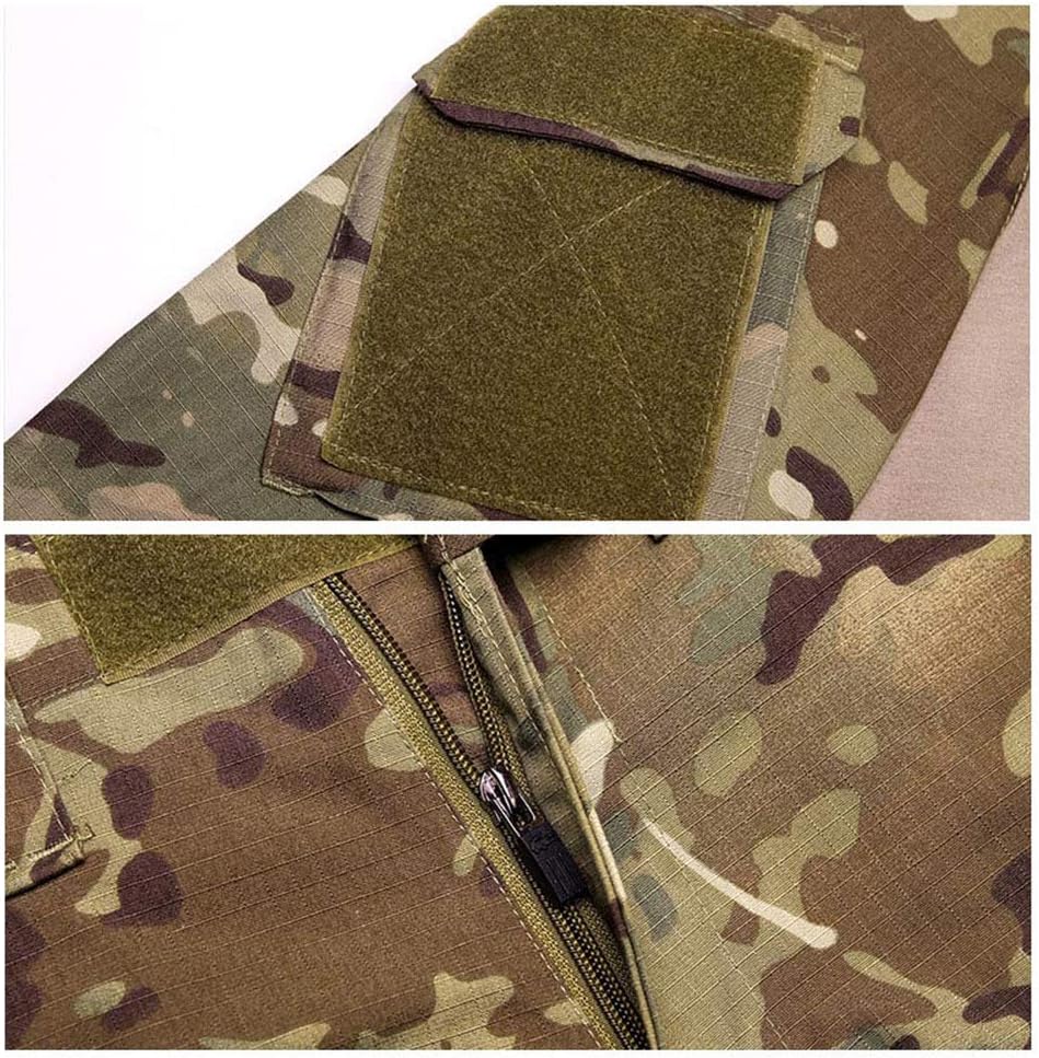 Outdoor Hunting Clothes Airsoft Shooting Shirt Pants Set Battle Dress Uniform BDU Set Tactical Combat Camouflage Clothing with Kneepad Elbow Pads - DW - XXL