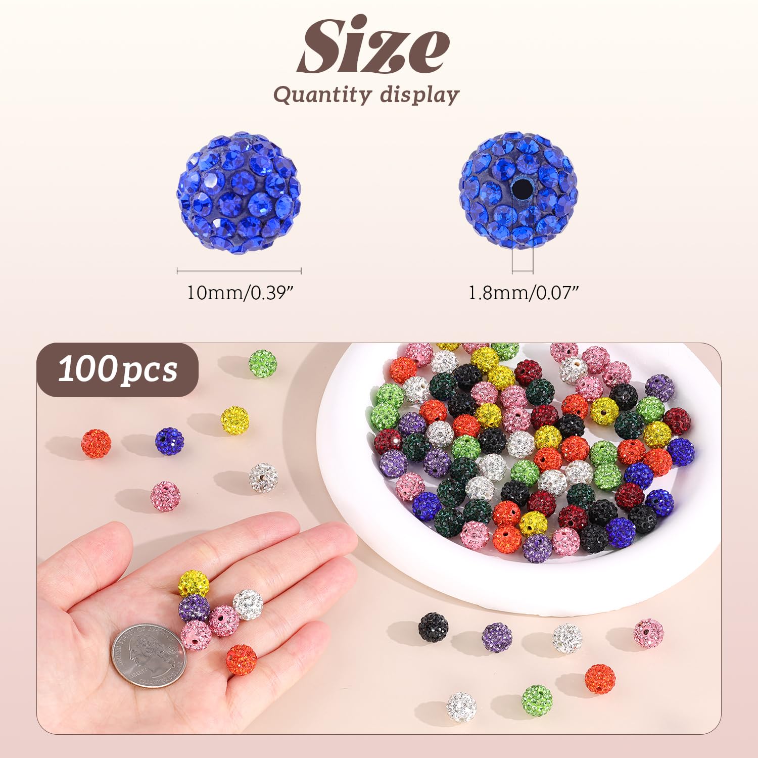 100pcs 10mm Rhinestone Beads – Mixed Color Sparkly Beads For Jewelry Making (10 Colors) - View #3
