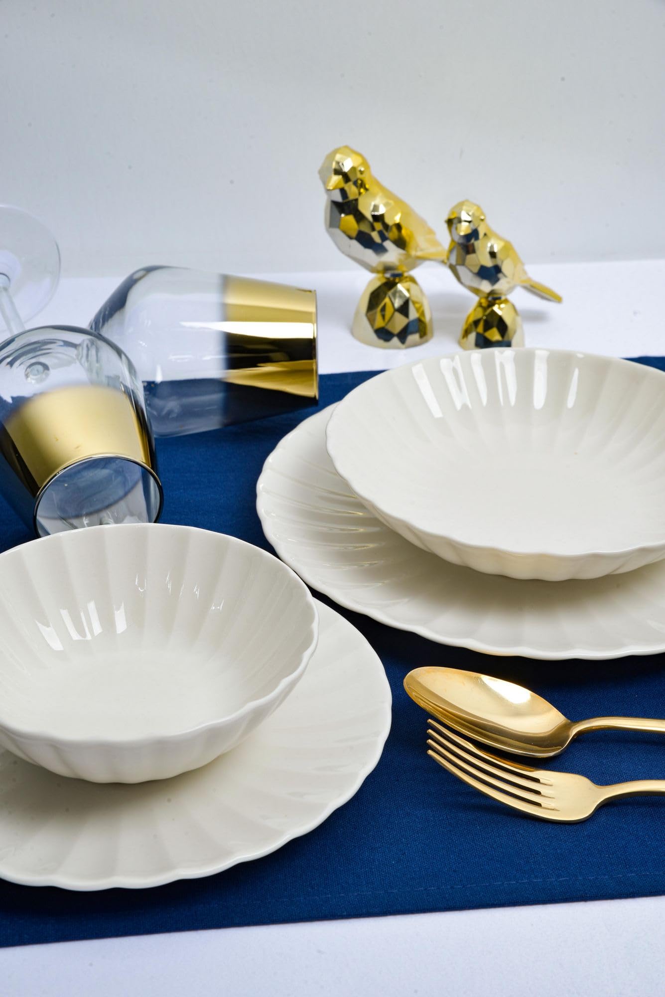 Elegant 24-Piece Dinner Set, 100% Porcelain, White | Includes Service Plates, Bowls & Dessert Plates | Microwave & Dishwasher Safe | Perfect for Any Occasion