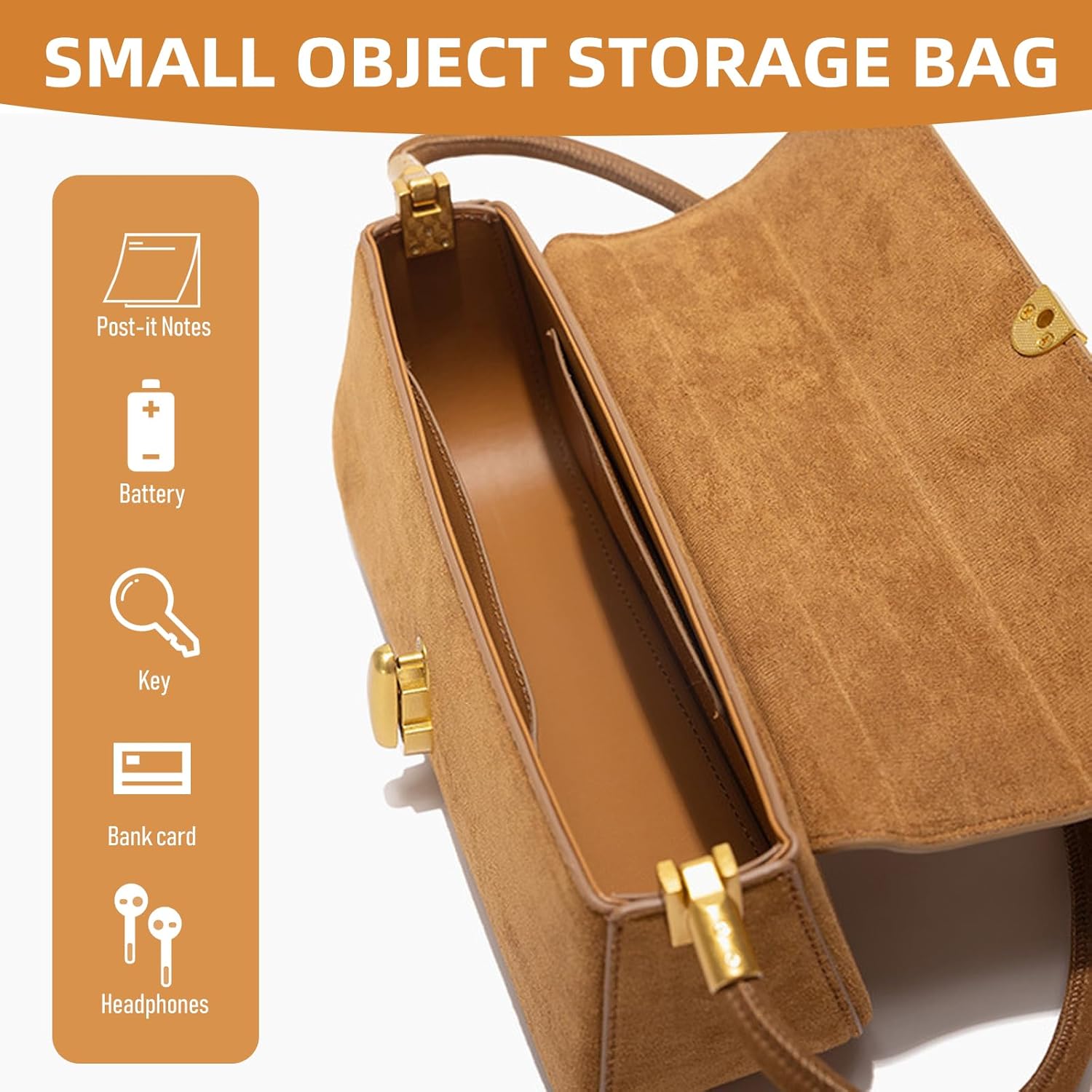 Shoulder Bag with Lock Buckle, Medium Size,Shoulder Bag Underarm Purse (Suede Brown) - Image 5