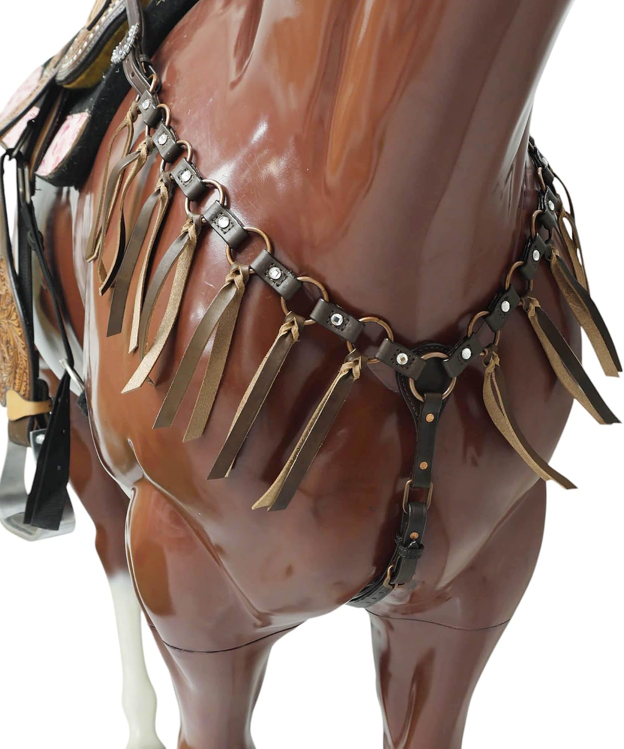 Western Leather Headstall and Breast Collar Tack Set, Big White Rhinestones, Leather Leashes & Copper Rings, Argentina Cowhide, Handmade Horse Tack