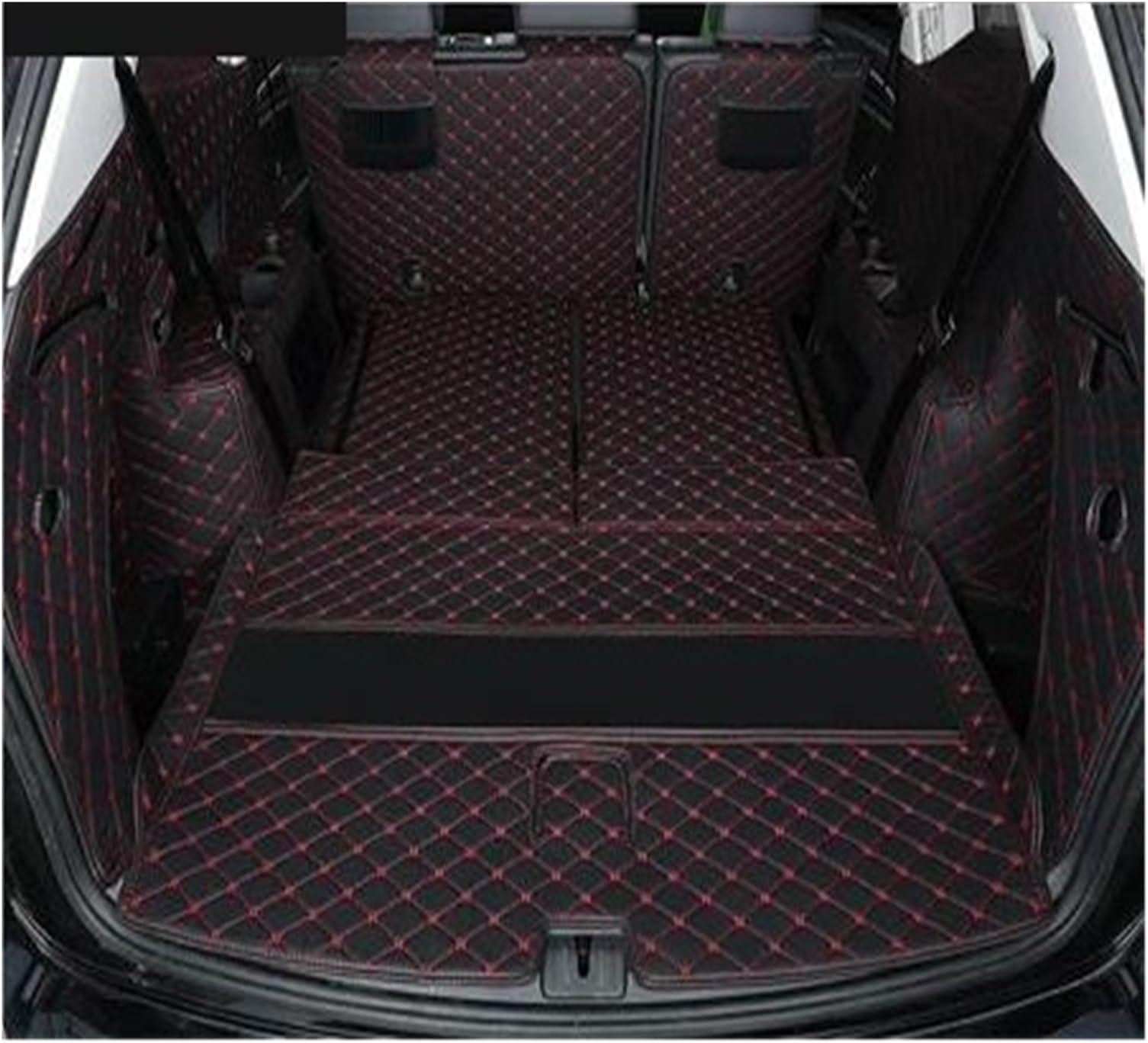 Fully Surrounded Trunk Mat For VW For Teramont For Atlas 7 Seats Car Seven-seat Dedicated Full-backed Trunk Box Mat Carpet 2017-2018 Boot Liner Protector(Black with red)