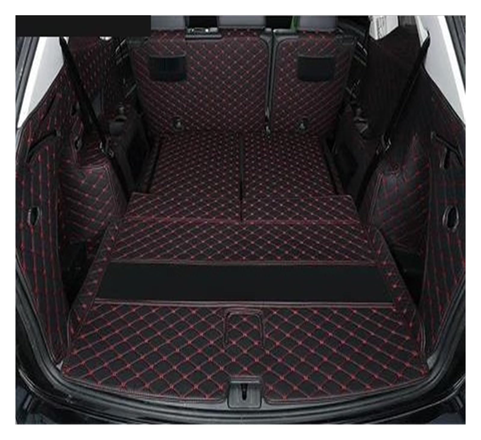 Fully Surrounded Trunk Mat For VW For Teramont For Atlas 7 Seats Car Seven-seat Dedicated Full-backed Trunk Box Mat Carpet 2017-2018 Boot Liner Protector(Black with red)