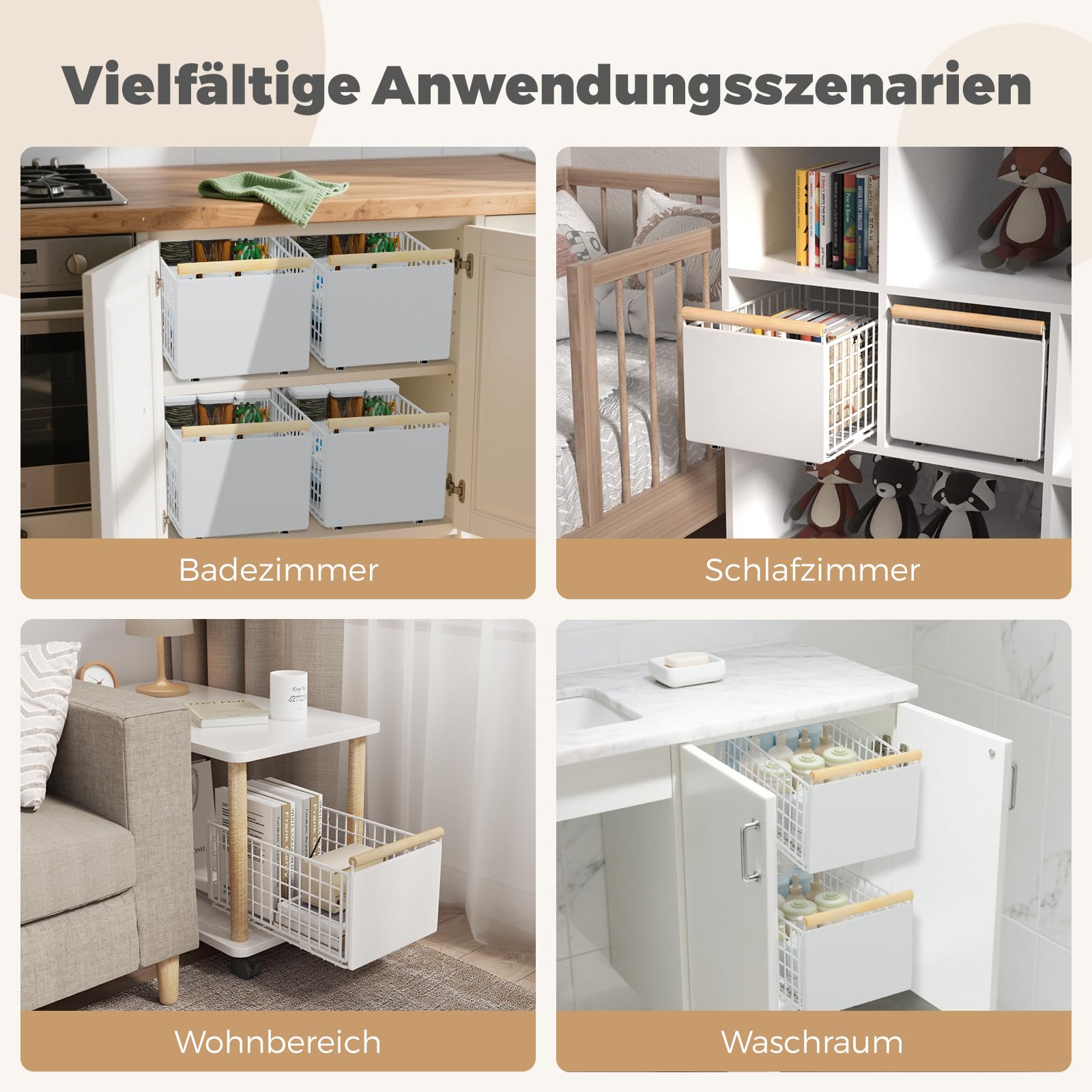 Teleskopschublade, Ausziehbare Schublade für Küchenschränke, Slide Out Cabinet Organizer mit Griff & Kleber, Schubladen Aufbewahrungsregal für Küche Pantry, Kein Bohren (L: 23.5x39.5x19.5 cm, 2 Stück)