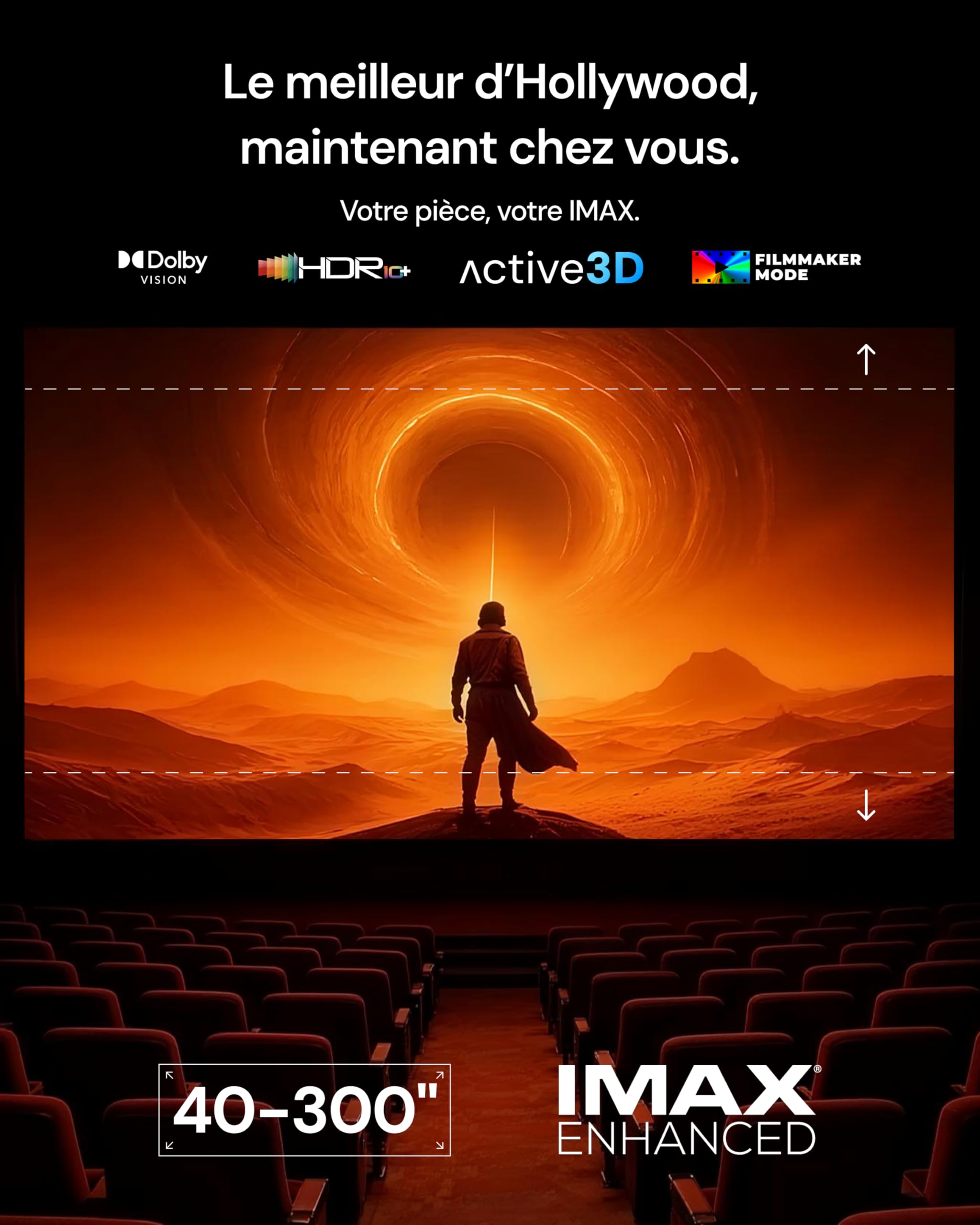 Vidéo projecteur 4K Valerion VisionMaster Pro2, 3000 ISO Lumens, Contraste 15000:1, Zoom Optique 0,9-1,5X, Ultra Faible Latence 4ms, IMAX, Compatible Google Home & HomeKit, Gaming, Home Cinéma