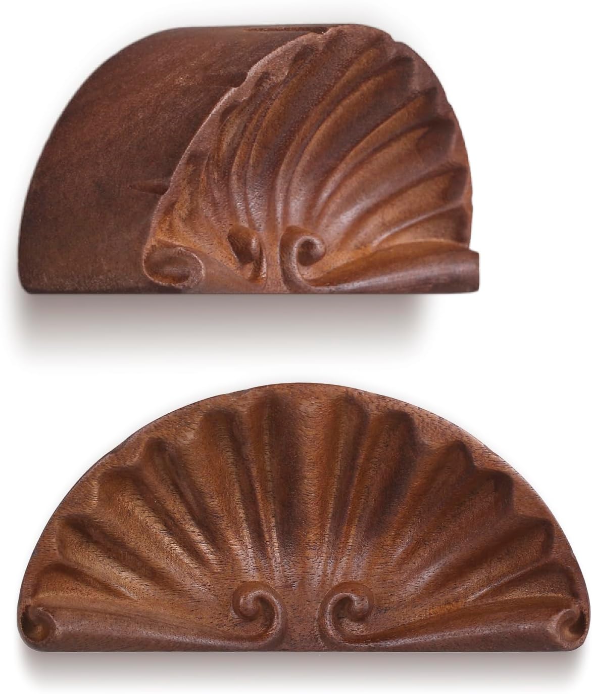 Hat Hooks Walnut Wood Shell Hat Hanger Organize - Hat Holder for Baseball CapsGlossy Finish Home Decor Organizerfor Wall Door Closet, Natural Wood Curved Rack for Space-Saving Display (2-Pack)