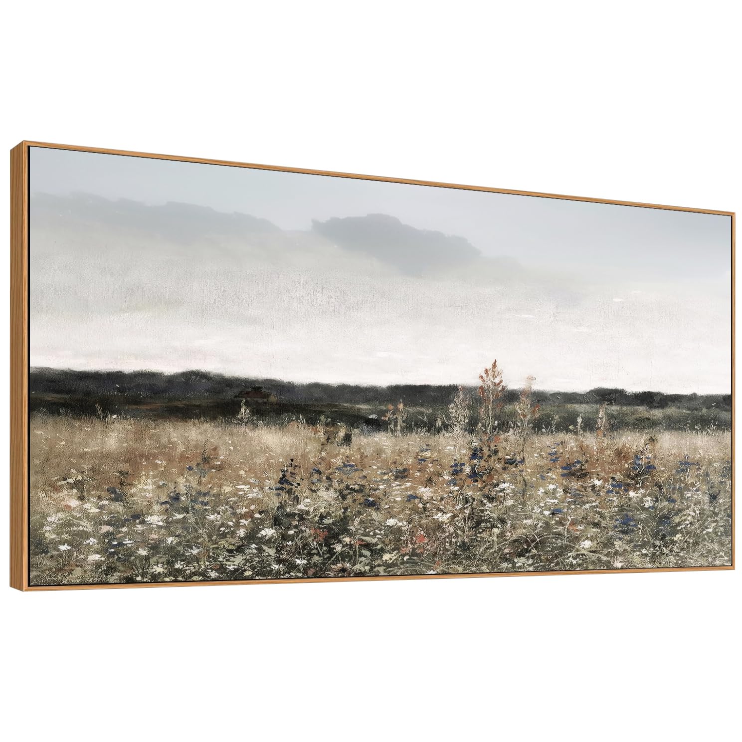 Photo 1 of ***STOCK PHOTO FOR REFERENCE ONLY***Tucai Decor Country Meadow Landscape Canvas Art Wildflowers and Field Farmhouse Wall Decor Framed Rustic Floral Print Ready to Hang 24x48 Inch Painting for Living Room Kitchen