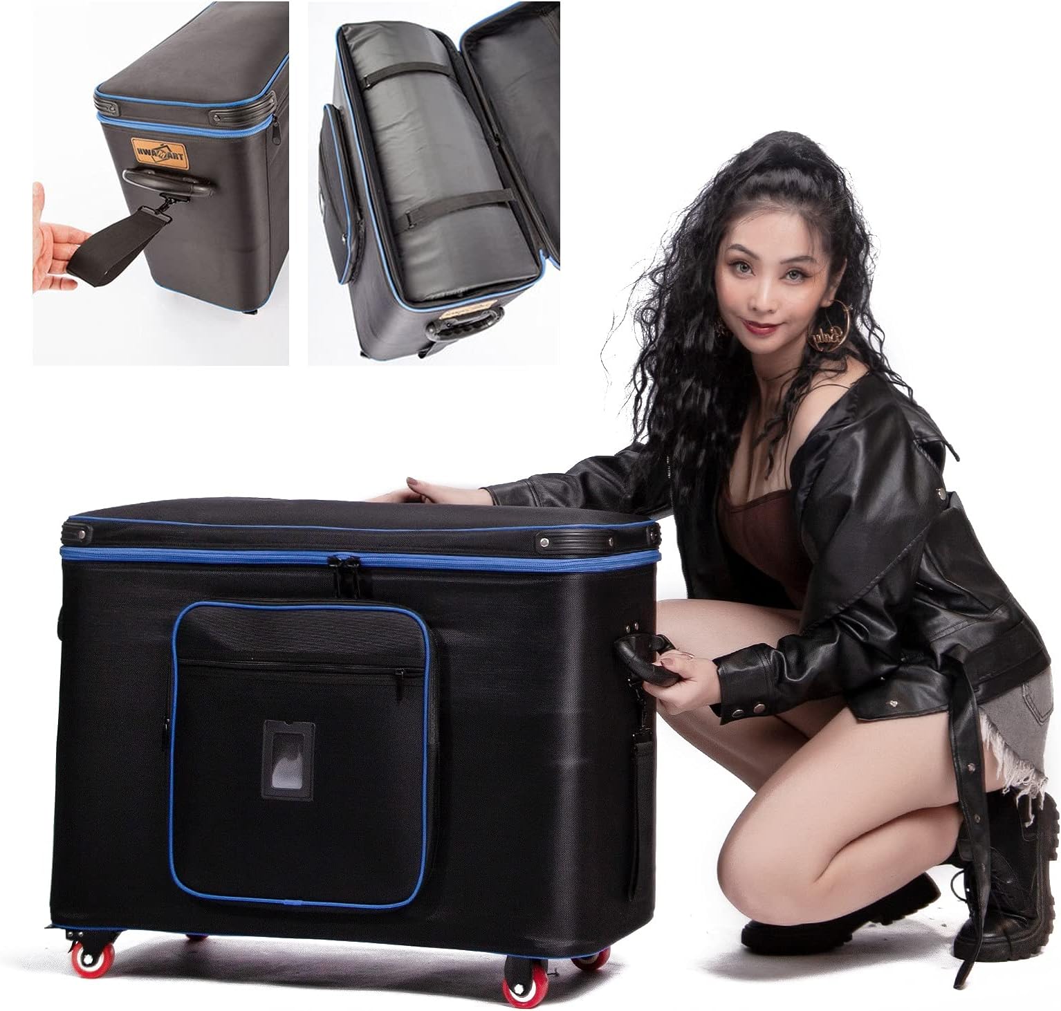 Photo Studio Equipment Carry Case with Wheels, Portable Studio Light Kit Bags 74x33x56cm for Photographic Equipment Flight Case