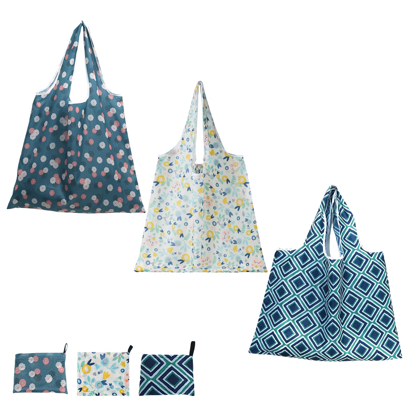 BAOWUABJ 3PCs Reusable Shopping Bags, Washable Grocery Bags (Mixed color-2)