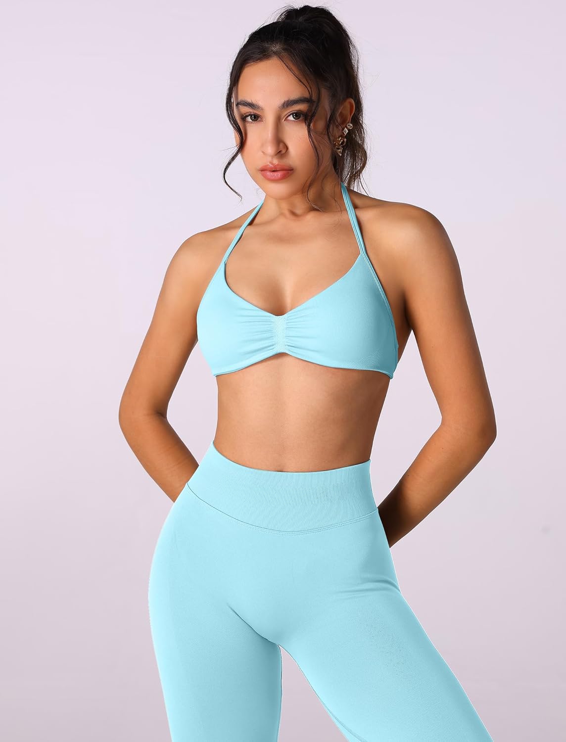 ABOCIW Workout Sets for Women 2 Piece Seamless Halter Sports Bra Scrunch Butt High Waist Leggings Gym Yoga Outfits - Image 7