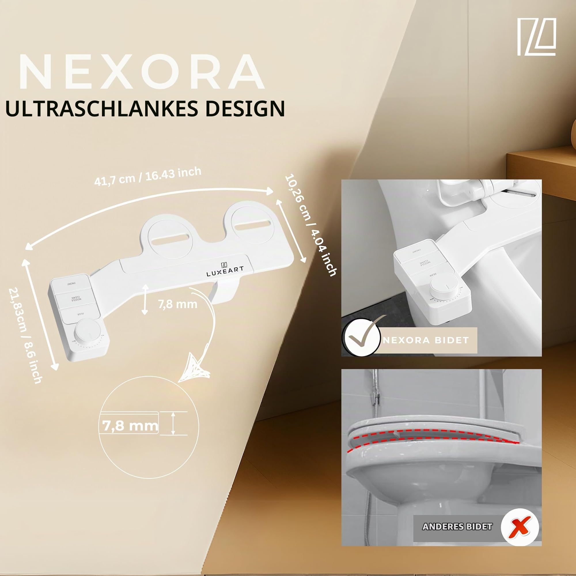 NEXORA, Bidet-Aufsatz für Toilette, Dusch WC Aufsatz, Abnehmbares Desgin, mit Front & Rückreinigung, Ohne Strom für saubere Intimpflege als Taharet Dusche