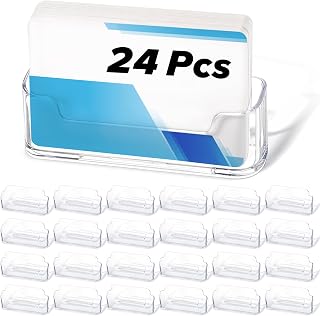 24 Pcs Clear Plastic Business Card Holder, Acrylic Business Card Holder for Desk, Clear Plastic Business Cards Display Holders Stand, Fits 30-50 Business Cards