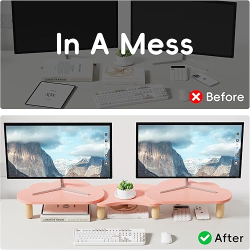 Miniatura 3 de Soporte elevador de doble monitor, organizador de escritorio ajustable con nube arcoíris para 2 monitores, longitud y ángulo flexibles, soporte de