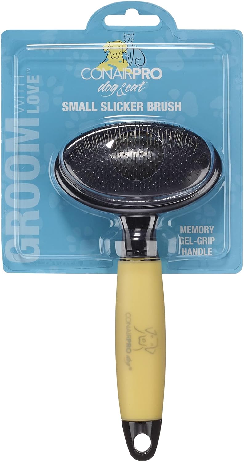 CONAIRPRO dog & cat Dog Brush for Shedding, Small Slicker Brush with Metal Pins, Ideal for Smaller Breeds, Yellow : Pet Supplies